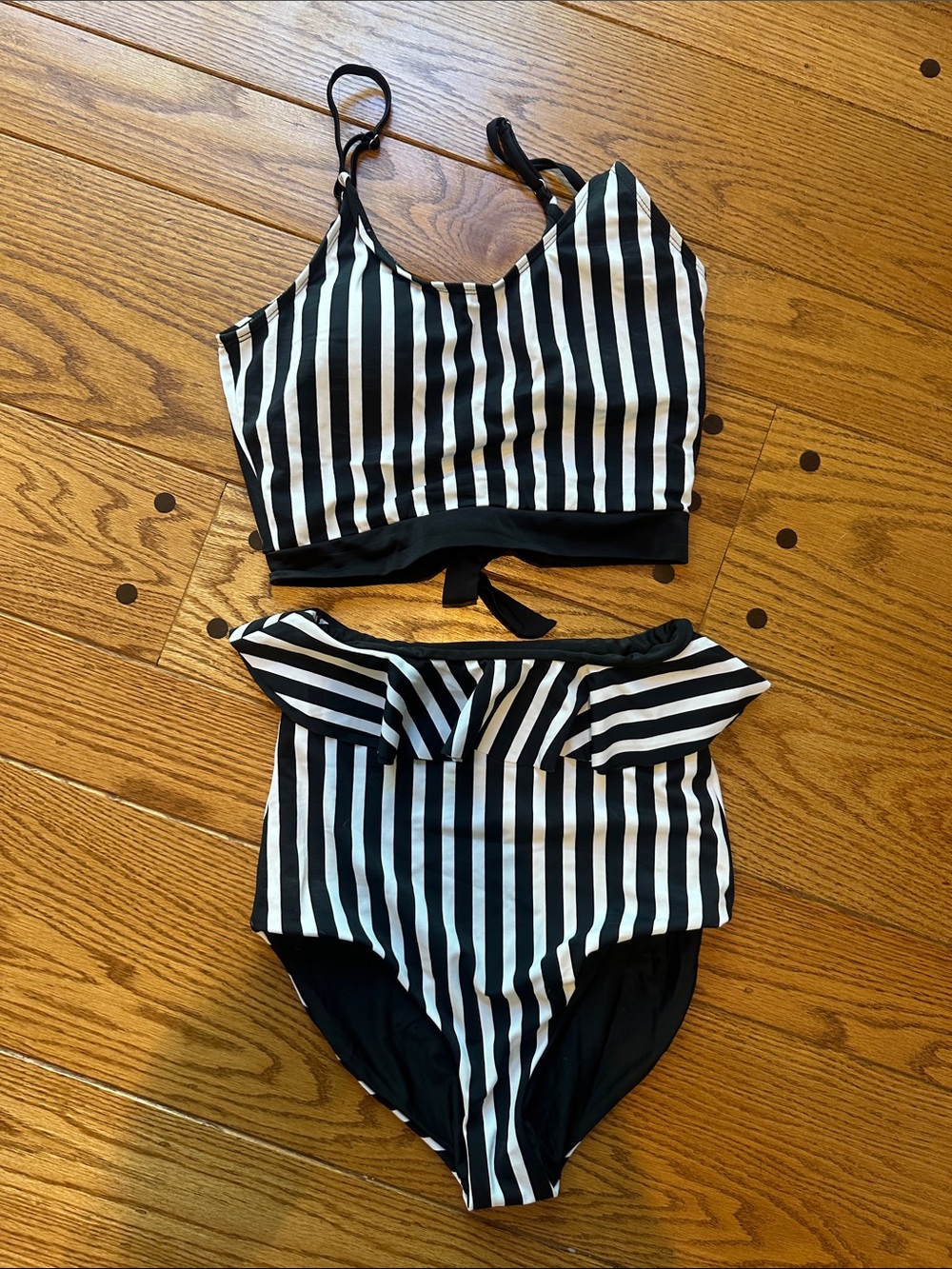 Black & White Striped Tie-Front Bikini Set